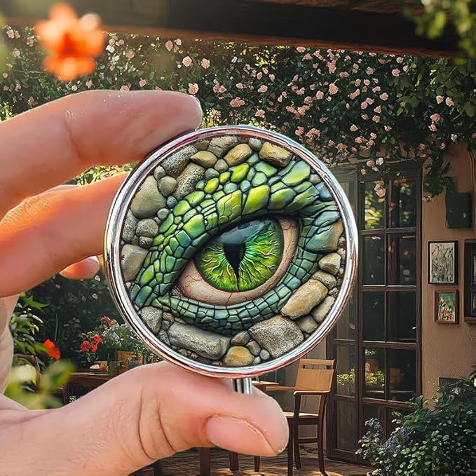 Portable Round 3 Compartment Metal Pill Box Eye of The Jade Dragon Print for Home Office Travel Medication Organization