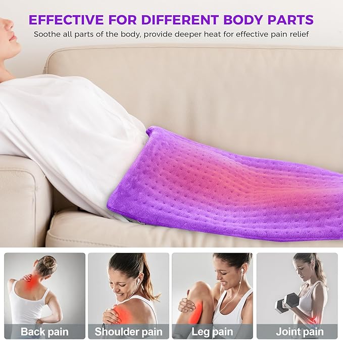 NOWWISH Heating Pad for Back Pain Relief & Period Cramps, 12x24 Inches Electric Heating Pad with 10 Heat Settings, Timer and Auto Shut-Off, Machine Washable, Mothers Day Gifts for Mom Women, Purple