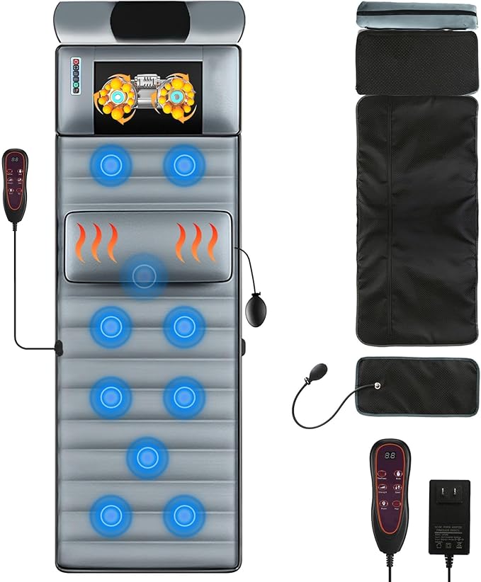 Automatic Heat Vibration Full Body Massage Mat Electric Massage Pad Cushion with 10 Vibration Motors 3 Timers Back Massage Mattress Chair Pad with Neck Massager Lumbar Pillow for Home Office