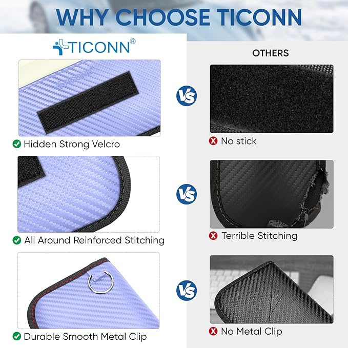 TICONN 2PK Faraday Bags for Car Keys Fob, 7.75"X4.25" Faraday Cage Protector, Car RFID Signal Blocking, Anti-Theft Pouch Anti-Hacking Case Blocker (Blue, L)