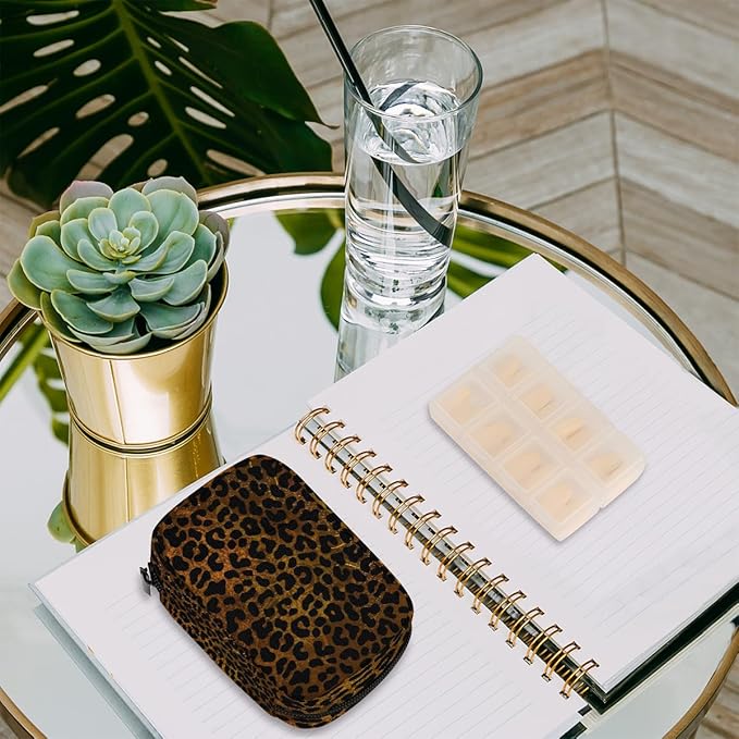 Gold Leopard Cheetah Skin Travel Pill Organizer Box Weekly Portable Pill Case Daily Pills 7 Day Small Birth Control Pills Container Removable Compartments for Medicine Vitamins Fish Oil