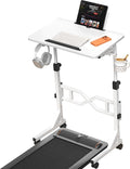 Small Standing Desk with Wheels, 29.5-45.3 Inch Adjustable Height, Portable Treadmill Desk, Rolling Computer Table for Walking Pad with a Cup Holder and a Hook