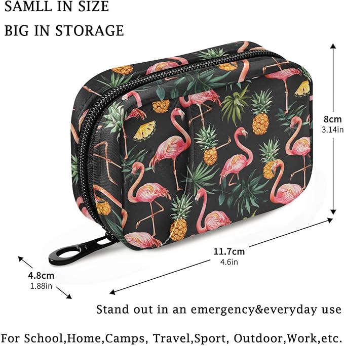 Fustylead Watercolor Vibrant Pink Flamingo and Pineapple Pill Organizer and Storage Weekly with Zipper, Removable Pill Box Portable Medicine Organizer for Vitamin Fish Oil Supplement