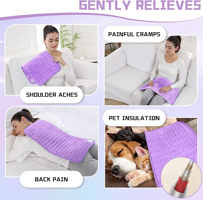 【2025 Upgrade】 Heating Pad for Neck Back Cramps Pain Fast-Heating Heating Pads Offer Softer Machine Washable Fabric with Heat Settings & Timer Easy to Operate,Moist Heat & Auto Shut of (Light Purple)