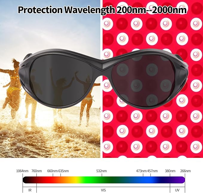 FreeMascot Red Light Therapy Glasses, Laser Safety Glasses IPL 200-2000nm, Eyes Protection for Tanning Goggles and Red Light Therapy
