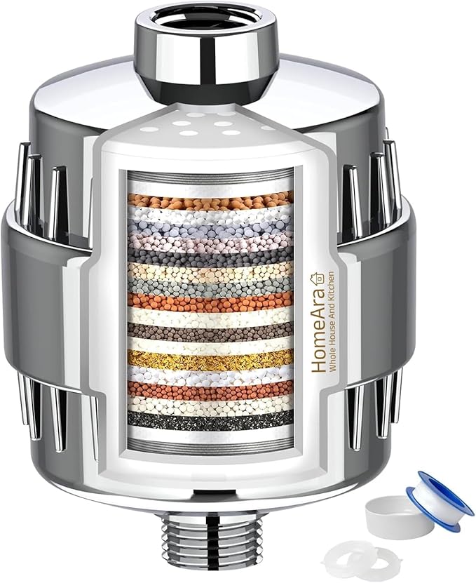 Shower Head Filter for Hard Water High Output 20 Stage Shower Filter Removes Chlorine Fluoride, Heavy Metals Improves Dry Itchy Skin, Nails, Hair Dandruff Universal Fit Chrome Shower Filter