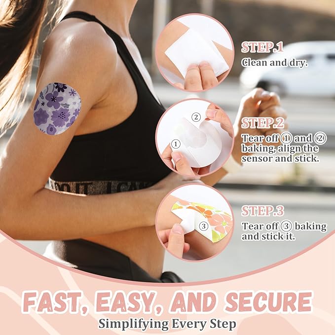 Geiserailie 30 PCS Adhesive Patch Compatible with Dexcom G7 Pre-Cut Flowers Pink Bow NO Glue in The Center Sensor Cover for Continuous Glucose Monitor Long Fixation Flexible Breathable