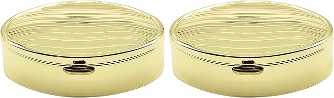 Set of 2 Oval-Shaped Pocket Purse Pill Box & Organizer with Dual Compartments (Gold Waves)