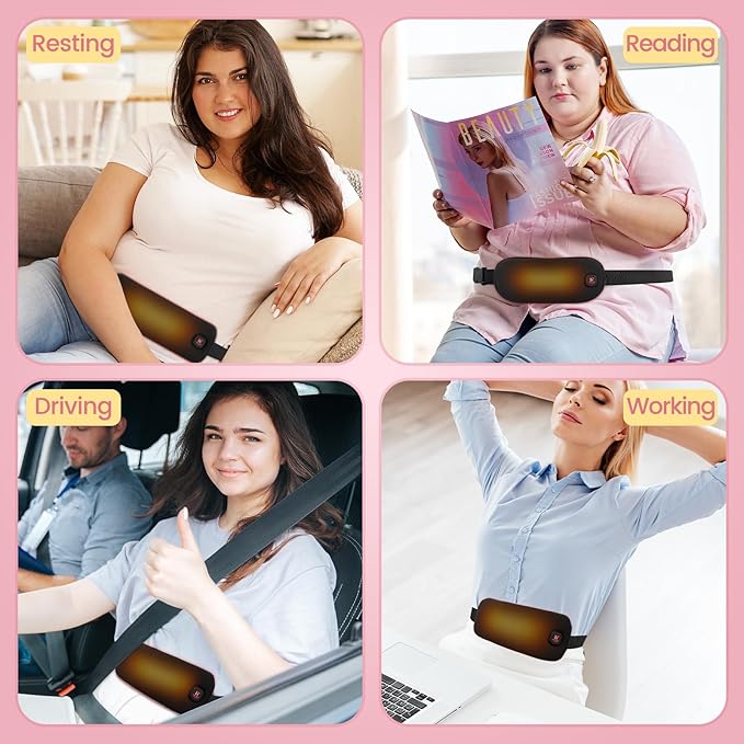 Heating Pad for Period Cramps, 3000mAh Menstrual Heating Pad with 3 Temeprature Levels, Cordless Heating Belly Wrap Belt, Gift for Women and Girl (Black)