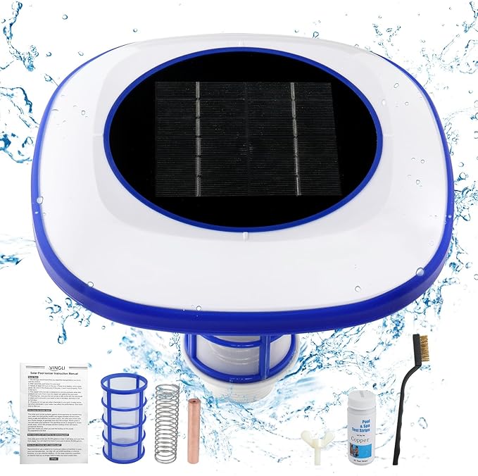 VINGLI Solar Pool Ionizer, Anode Copper-Based Water Care System,85% Less Chlorine Usage, Pool Cleaner Suitable for Pools up to 35,000 Gallons,1-Year Warranty