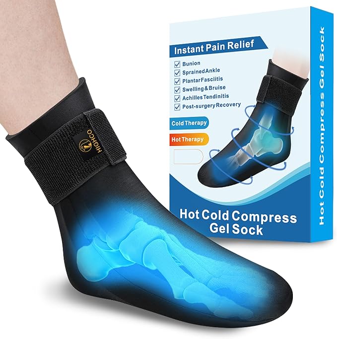 highco Ankle Ice Pack Wrap for Swelling and Injuries Recovery,Reusable Gel Ice Pack for Foot and Ankle,Ice Cold Compression Sock for Foot Heel Wrap,Tendonitis,Plantar Fasciitis,Swelling,Sprained,Black
