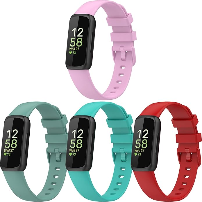 (4 Pack) Bands Straps Intended for Fitbit Inspire 3 Health & Fitness Tracker, Colorful Comfortable Flexible Silicone Band Rubber Strap Wristbands Sports Accessories for Inspire 3