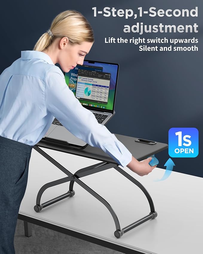 SAIJI Metal Small Laptop Desk Standing Converter, 23" Height Adjustable Desk Riser for Tabletop, Sit-Stand Workstation, Table Extender for Desk