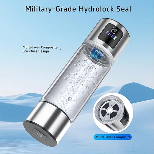 Upgrade 3-in-1 Hydrogen Water Bottle Generator with Display - Industry TOP - 24-Hour Hydrogen Lock | 0 Chlorine & 0 Ozone | 100% Leak-Proof Seal, for Sports and Fitness,with Hydrogen Straw