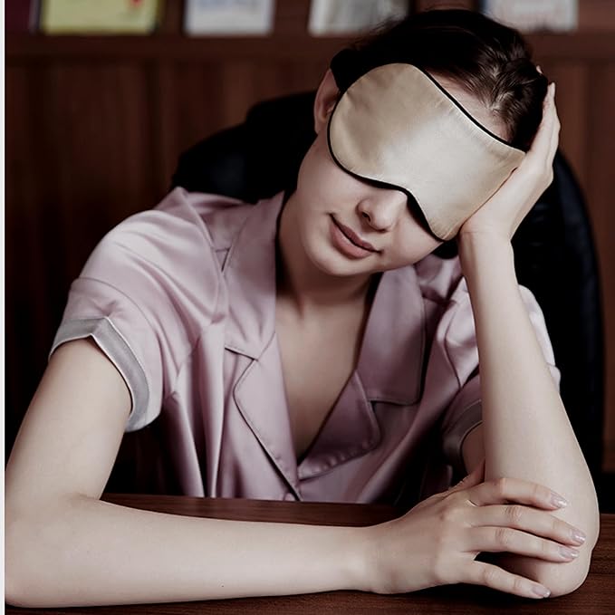 100% Mulberry Silk Sleep Mask for Women/Men Airplane Travel, Pure 22 Momme Silk Eye Mask Blackout for Sleeping, Ajustable, Luxury, Anti Wrinkle, Anti Aging Silk Blindfold, Made in USA (Taupe)