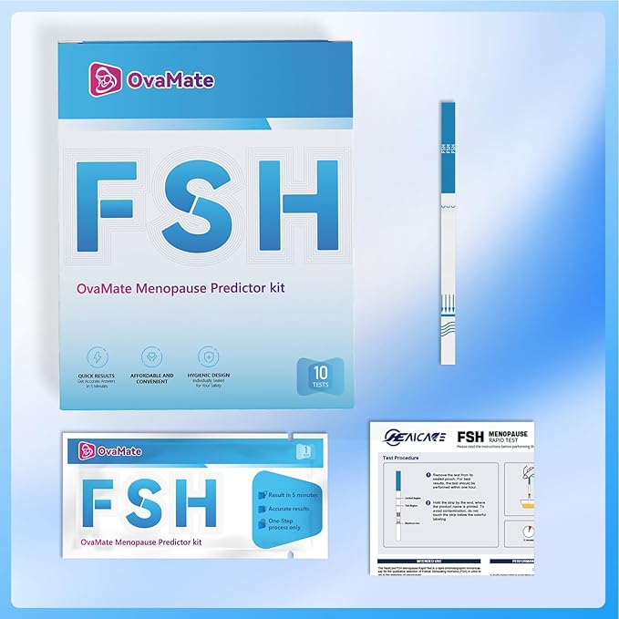 Menopause Rapid Test, FSH Hormone Test for Women at Home, Hormone Balance Test Strips with Optimal Sensitivity, Calculator APP (for iOS & Android) Accurately Track. 10 Pieces.