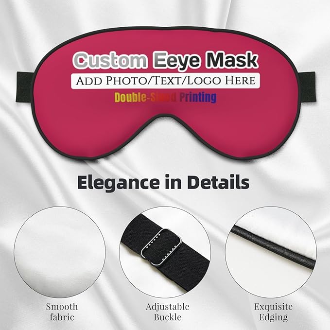 Personalized Eye Mask Add Picture Text Image Logo Custom Travel Sleeping Masks for Home Office Customized Sleep Mask for Men Women Blocks Light Adjustable Strap Fuchsia
