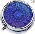 Small Pill Box with Mirror Mandala 3 Compartment Pill Holder for Purse or Pocket Bronze Portable Medicine Vitamin Container Fish Oil and Supplement Storage BPA-Free(Deep Blue Shimmer)
