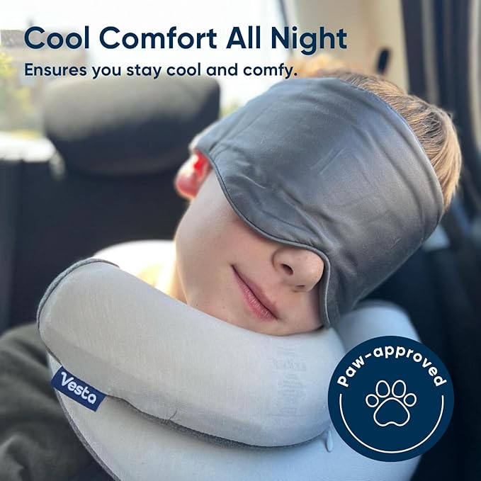 Vesta 100% Bamboo Viscose Sleep Mask, Silky Soft, Adjustable, Full-Size for Total Blackout, Perfect for Sleep, Travel & Nap, Includes Travel Bag and Gift Box (Glacier Grey)