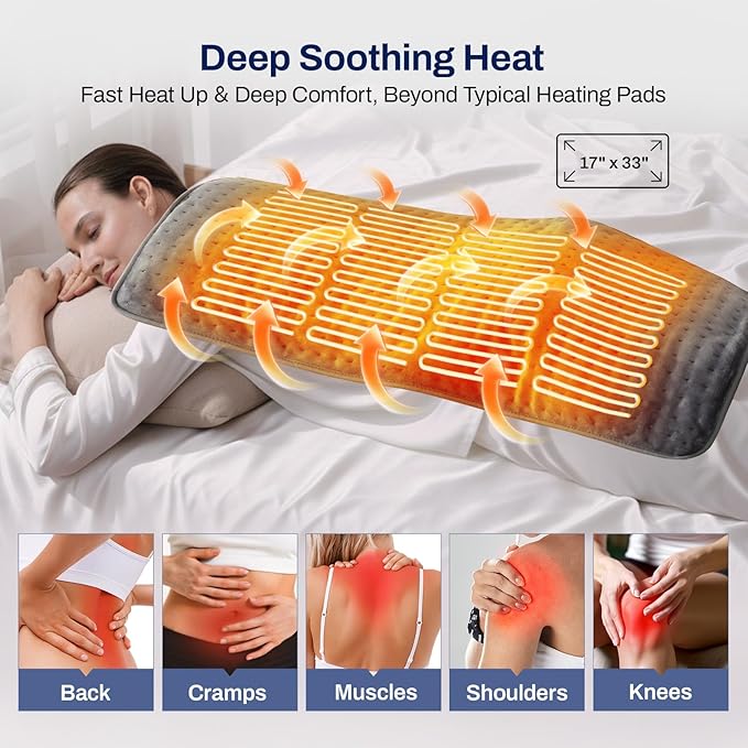 High-Heat Boost & Rapid Heat Up XL Heating Pad 33"x17" for Back/Neck/Shoulder Pain Relief, Full Body Electric Pad for Period Cramps/Sore Muscles, Deep Moist Heat (Summer Night Grey, 33"x17")