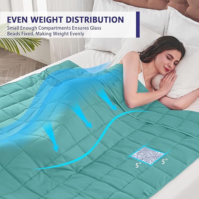 yescool Weighted Blanket for Adults (12 lbs, 48" x 72", Green) Cooling Heavy Blanket for Sleeping Perfect for 110-130 lbs, Twin Size Breathable Blanket with Premium Glass Bead, Machine Washable