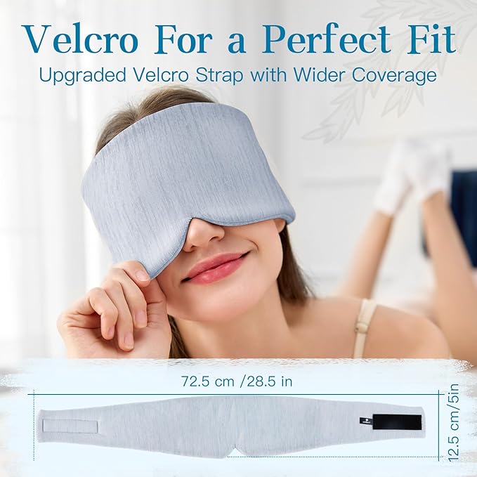 2 Pack Sleep Masks, Cooling Fabric Soothing Sleeping Mask for Side Sleeper, Large Size Adjustable Velcro Cool Eye Masks, No Gel, No Eye Cups, No Pressure (Khaki & Light Blue)