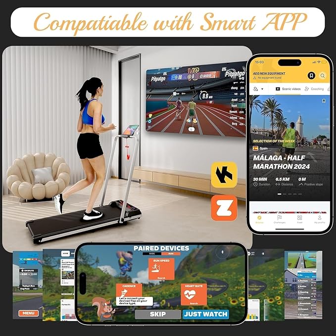 Treadmill with Handles, 2.5HP Walking Pad Treadmills with Handle Bar, Under Desk Treadmill with Remote Control LED Display, Electric Treadmills for Home Small, 270LBS Capacity