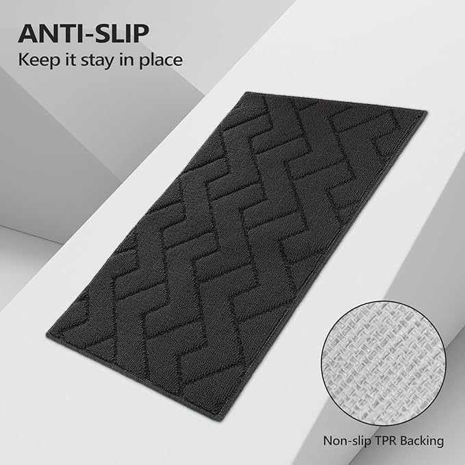hicorfe Kitchen Rugs and Mats Sets,2 Pieces Super Absorbent Polypropylene Non-Slip Rug,Soft Comfort Floor Mat,Machine Wash for Kitchen,Hallway,Office,Sink,Laundry(20" x 32"+20" x 59",Charcoal)