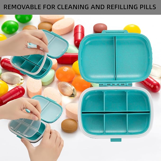 Travel Pill Container Medicine Organizer Daily Purse Pill Case Cute Pill Vitamin Box Small Pocket Pill Holder Mini Pill Organizer for Supplement(Blue)