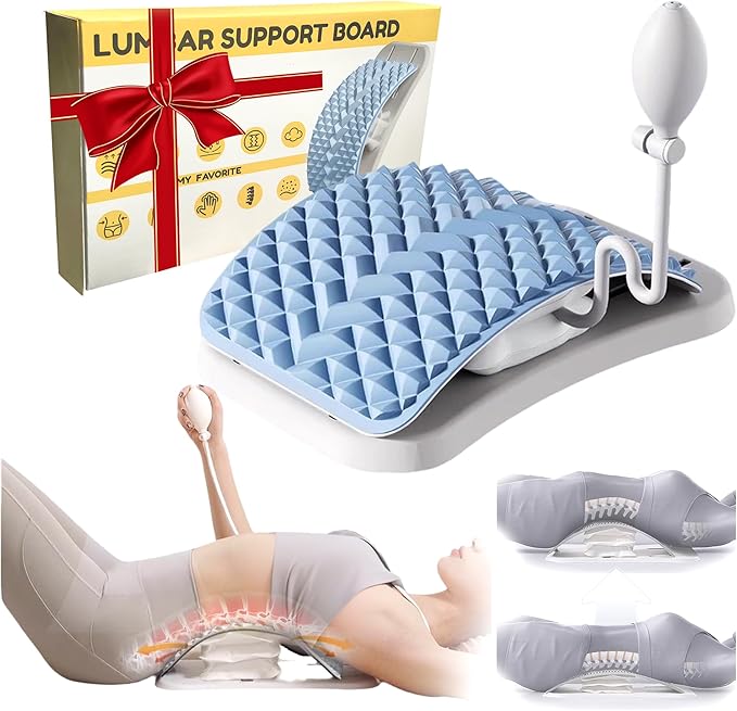 Pneumatic Back Stretcher For Lower Back Pain Relief - Stepless Air-Adjustable Lumbar Support Board With Extra-Wide Panel & Spinal Decompression Muscle Relaxation Spine Stretcher Back Cracker(Blue)