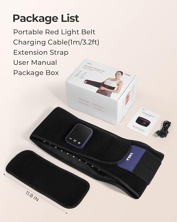 XASLA Red Light Therapy Belt, 660nm & 850nm Near Infrared Light Therapy for Body with Timer, 5000mAh Battery, Portable & Cordless, Red Light Therapy Wrap for Pain Relief, Improve Joint Inflammation