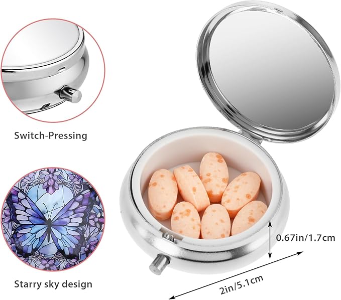 Pill Box, 2 Pcs Compartment Small Pill Case Pocket Medicine Organizer Metal Pill Container Holder for Vitamins, Medication, Fish Oil and Supplements