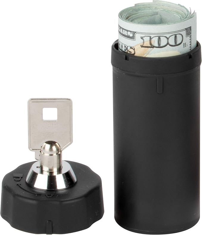 EZY DOSE Pill Box and Medicine, Vitamin Container, Safe for Money & Travel Items, Perfect for On-The-Go, Durable Canister, 2 Keys with Lock, Large, Black, BPA Free