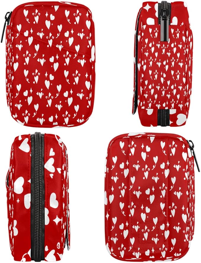 Abstract Red Heart Star Travel Pill Organizer Box Weekly Portable Pill Case Daily Pills 7 Day Small Birth Control Pills Container Removable Compartments for Medicine Vitamins Fish Oil