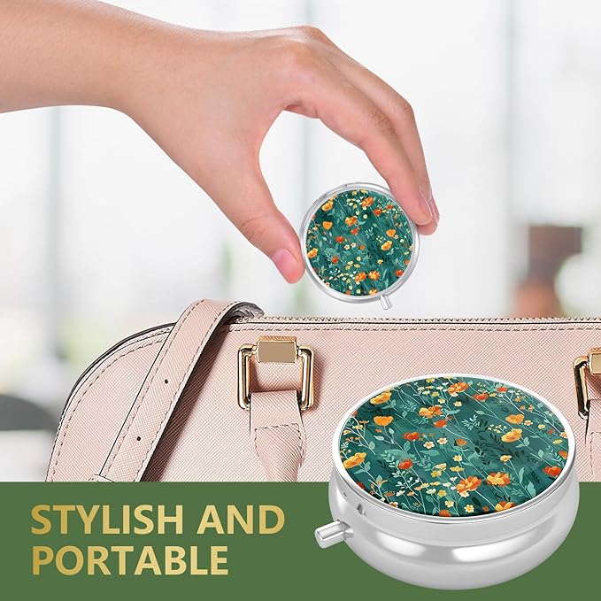 Nipichsha Pill Box, Small Pill Case for Purse & Pocket, Cute Travel Medicine Organizer, Portable Medicine Container Holder to Hold Vitamins, Medication, Fish Oil & Supplement, B03-Beautiful Flowers