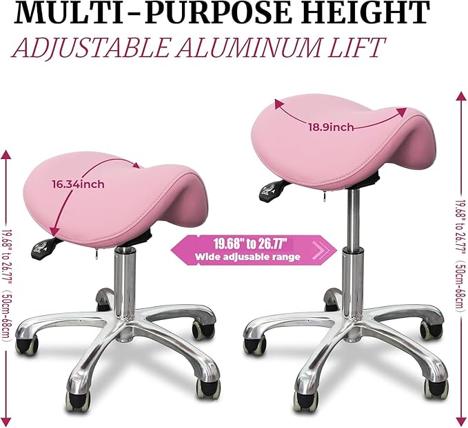 Saddle Stool with Wheels,Rolling Stool,Rolling Chair Ergonomic Swivel Rolling Chair with Hydraulic Lifting Height Adjustable Rolling for Office Medical Massage Salon Drafting(Pink)