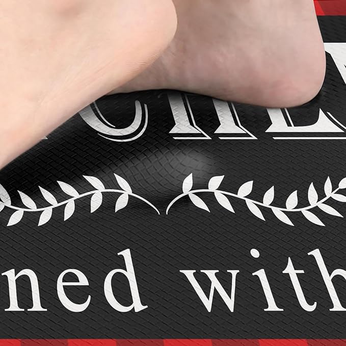 Arttown Black Red Anti-Fatigue Kitchen Rug Set of 2 Buffalo Plaid Cushioned Floor Standing Mat Waterproof Non-Slip Mat and PVC Ergonomic Comfort Foam Rug