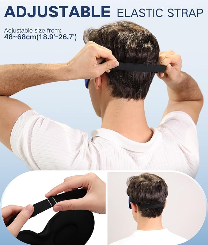 Sleep Mask for Men Women - Eye Masks for Side Sleepers, 3D Contoured Night Blindfold 100% Blockout Pressure-Free, Soft Lightweight Breathable Eye Cover Shade Sleeping for Airplane, Travel, Blue