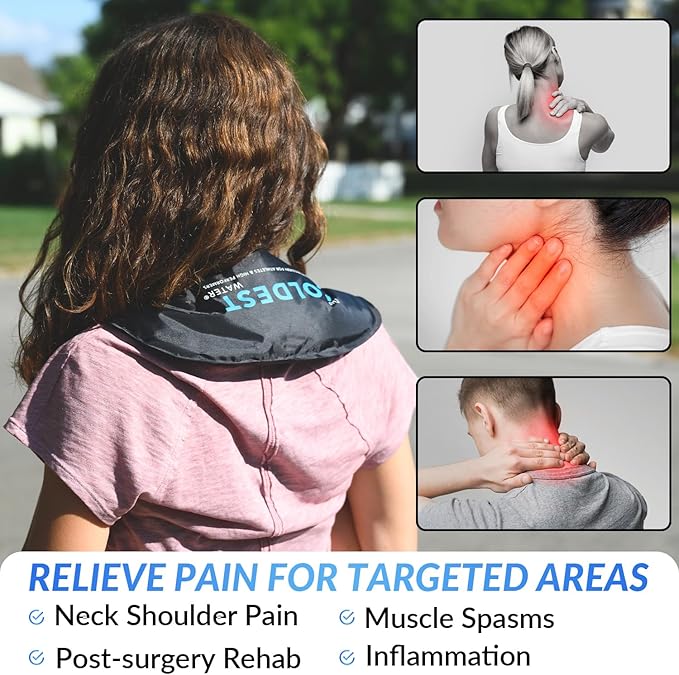 Coldest Neck Shoulder Ice Pack for Injuries Reusable Gel Cold Pack Wrap for Upper Back Pain Relief Cold Compress Therapy for Swelling, Bruises, Surgery