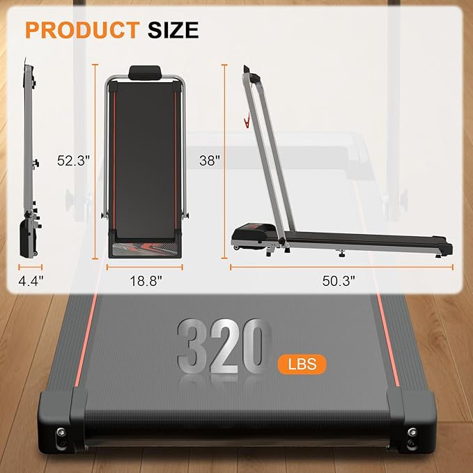 Treadmill with Handles, 2.5HP Walking Pad Treadmills with Handle Bar, Under Desk Treadmill with Remote Control LED Display, Electric Treadmills for Home Small, 270LBS Capacity