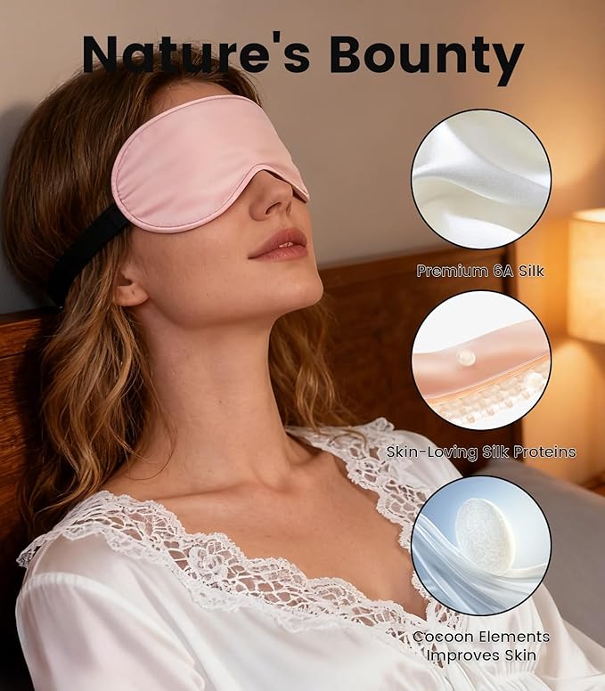 Formé & Found Silk Sleep Mask for Men & Women, 100% 6A Mulberry Silk, 16 Momme Ultra-Soft Eye Mask for Sleeping, Blackout Sleeping Eye Mask for Dry Eyes, Super Light Sleep Mask（Pink