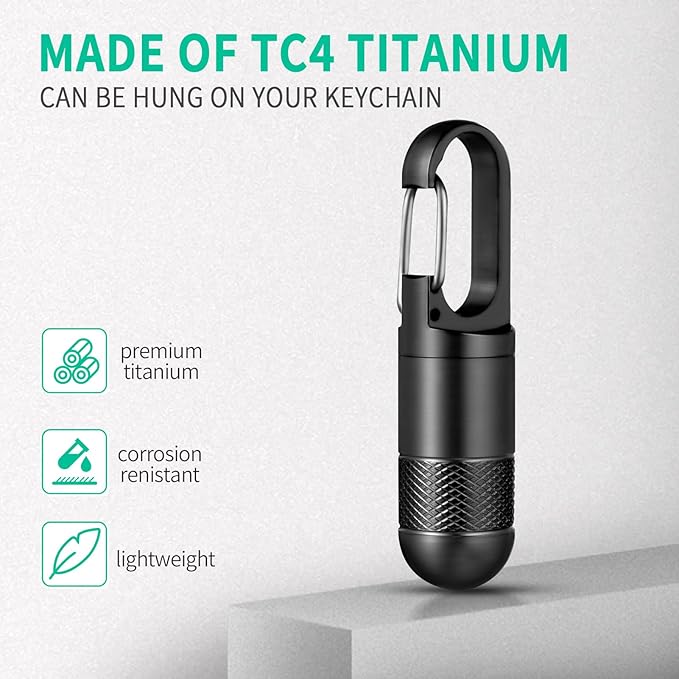 Micro Pill Holder Keychain Titanium Pill Case for Purse Small Pill Container Travel Black Pill Box Medicine Bottle Organizer for Vitamin Fish Oil Supplement
