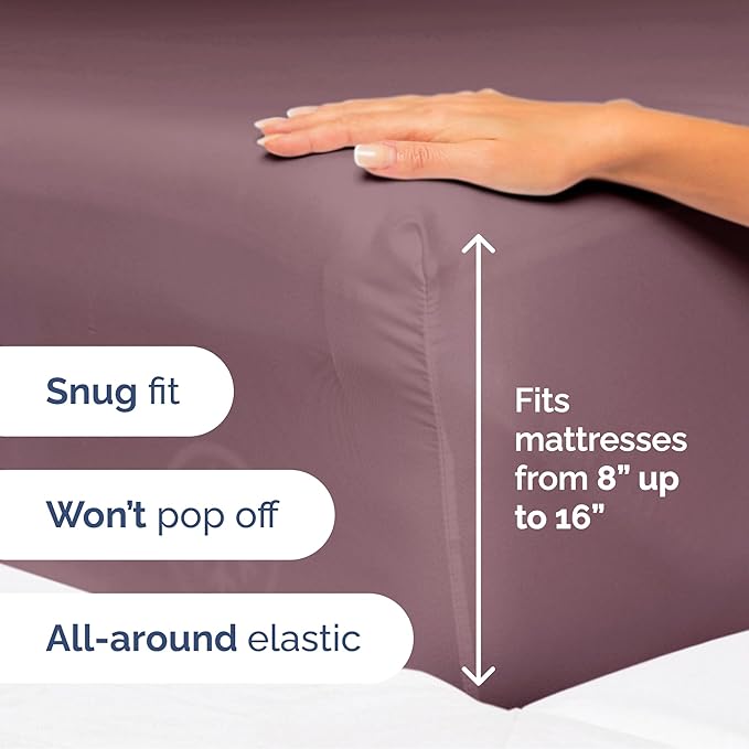 Cal King Size 4-Piece Sheet Set - Extra Soft, Breathable & Cooling - Hotel Luxury Durable Bed Sheets - Deep Pockets, Easy-Fit & Wrinkle-Free - Cool Plum Oeko-Tex