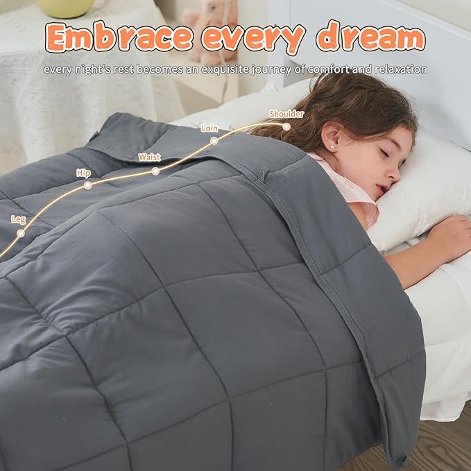 Weighted Blanket Kids 10lbs, 40"x60", Twin Size Cooling Heavy Throw Blanket for 80-120lbs, Microfiber Soft Thick Big Blankets Weighted Comforter Breathable Gift for Sleeping, Grey