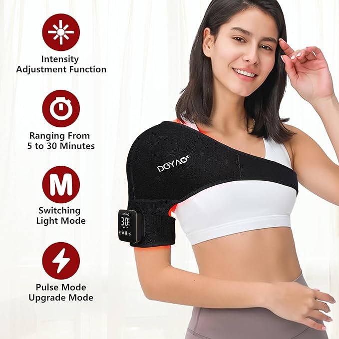 D MAX Cordless Red Light Therapy Shoulder Brace, Near Infrared Therapy Wrap with Battery Pulse Therapy for Shoulder Pain Relief