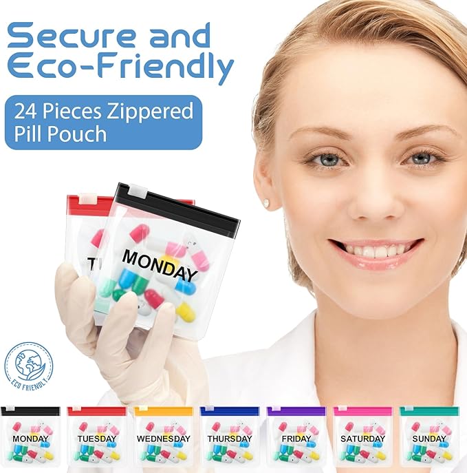 Sherr 35 Pcs Pill Pouch Bags Zippered Pill Pouch Set Reusable Translucent Medicine Organizer Self Sealing Medicine Organizer Travel Plastic Bags with Slide Lock for Storage(Cute,Cute Colors)