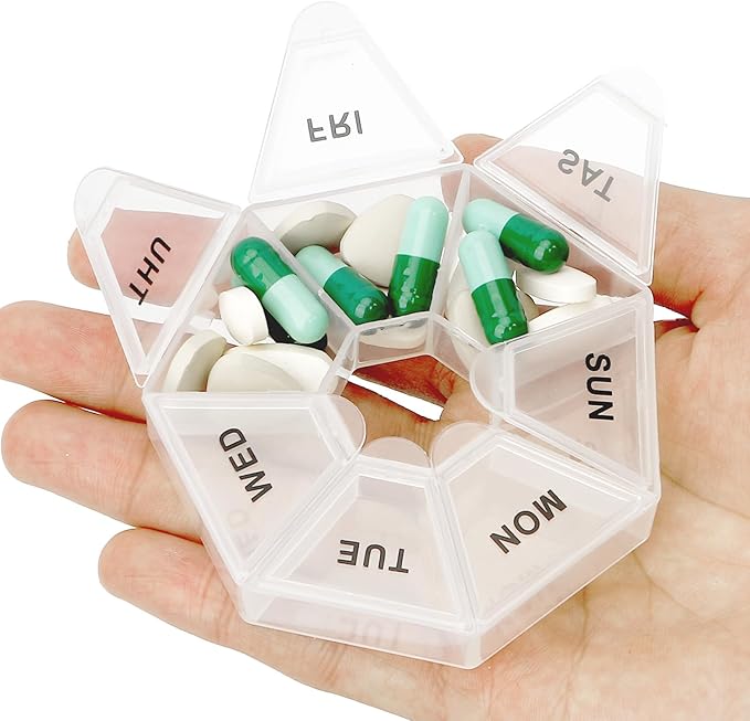 Pill Organizer, Pill Box, Small Pill Case, Medicine Pill Organizer 1 Time a Day, Weekly Pill Organizer, Pill Container, Pill Holder, Daily Pill Organizer Travel Pill Organizer 7 Day (Transparent)