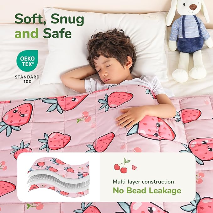 Sivio Weighted Blanket 5lbs, Cooling Weighted Throw Blanket, Breathable Heavy Blankets for Sleeping, Washable Small Weighted Throw Blanket, 36"x48", Pink Strawberry