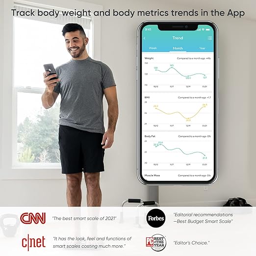Wyze Scale for Body Weight, Digital Bathroom Smart Scale for Body Fat, BMI, and Heart Rate, 12 Body Composition Analyzer with App, Bluetooth, 400 lb - Dark Blue