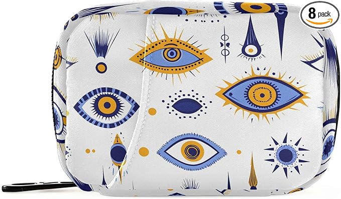 Pill Organizer Case Evil Eyes Pattern Print, Pill Box 7 Days Portable Weekly Pill Purse Pouch